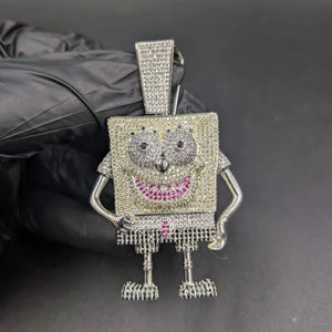 Colgante de Moissanita Cuadrado con Diseño de Personaje de Dibujos Animados, Moissanita Redonda Brillante con Plata 925 para Joyería Fina, Colgantes y Dijes - Product Image 1