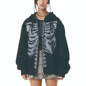 Sudadera con Capucha de Alta Calidad para Mujer, Sudadera Extra Grande Estilo Vintage con Estampado Gráfico de Esqueleto, Sudadera con Cierre Completo para Mujer - Product Image 3