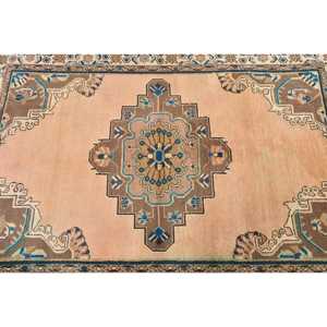 3.4x4.9 ft Vintage Turkish Rug, Accent Rug, <b>Brown</b> Blue Striped <b>Wool</b> Rug - Product Image 5