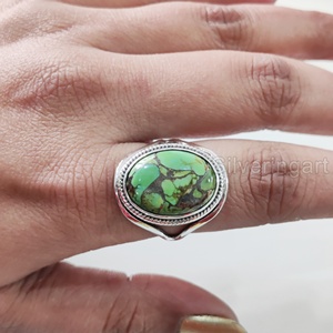 Women's Ring Natural Green <b>Copper</b> Turquoise Gemstone December Birthstone Designer <b>Band</b> Handmade Jewelry 925 Sterling Silver Ring - Product Image 3