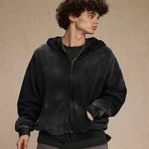 Custom Men's Vintage Washed Oversized Loose <b>Thin</b> <b>Hoodie</b> with 3D Embroidery 100% Cotton Winter 420gsm for Men - Product Image 2