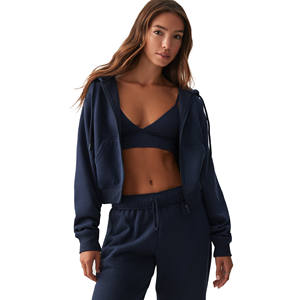 Ensemble de survêtement zippé en coton 100% respirant de haute qualité pour femmes, streetwear, sweat-shirt à capuche zippé personnalisé, pantalon, ensemble de survêtement 2 pièces - Product Image 2