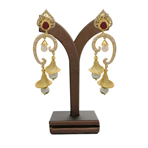 Boucles d'oreilles pendantes en laiton imitation antique traditionnelle bijoux de mode de mariage élégants avec placage mat exporté AD - Product Image 1