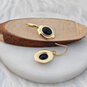 Bijoux en gros, forme ovale, onyx noir, boucles d'oreilles pendantes, laiton massif, plaqué or 18 carats, bijoux de mode pour femmes, cadeaux de fête - Product Image 6
