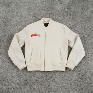 Chaqueta Varsity Ligera Color Beige para Hombre, 100% Algodón, Mangas de Cuero Genuino, Cuello Acanalado, Transpirable, para Invierno - Product Image 4