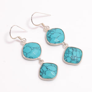 Pendientes de gota de Plata de Ley 925, joyería clásica hecha a mano con piedras preciosas turquesas, accesorio de plata Wending al por mayor - Product Image 1