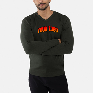 Suéteres de Hombre de Color Sólido de Estilo Casual, Novedad de 2025, Suéter de Punto Fino con Cuello en V y Logotipo Personalizado - Product Image 1