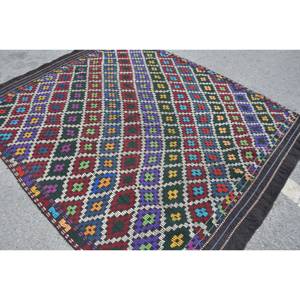 พรมสไตล์ชนเผ่าโบราณสไตล์ตุรกีขนาด6.3x7.9ฟุตขนสัตว์ดีไซน์แบบเย็บปะสีเบจคลาสสิกมียางเหนียวด้านหลังสำหรับใช้ในห้องนั่งเล่น - Product Image 4