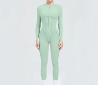 Combinaison de yoga pour femme avec trous pour les doigts, demi-zip, en Spandex/Nylon, manches longues, respirante et extensible, pour la gym et l'entraînement