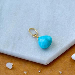 Colgante de Piedra Preciosa Turquesa en Forma de Lágrima, Azul Verdoso, Piedra Natural, Chapado en Oro, Amuleto Hecho a Mano - Product Image 1