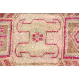 Vintage Rug 3.37x9.6 ft, <b>Brown</b> Pink Floral <b>Wool</b> Turkish Rug - Product Image 5