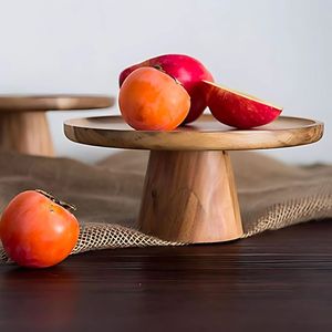 SMART STAND Haute Qualité Vente Chaude En Bois D'acacia Pied Haut Plateau Rond En Bois Gâteau Stand pour Servir Gâteaux et Fruits - Product Image 1