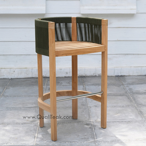 Silla de jardín de teca duradera e impermeable, cómodo asiento de bar para exteriores con tejido de cuerda - Product Image 1