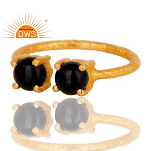 Último diseño hecho a mano 18K chapado en oro Natural negro ónix piedra preciosa anillo ajustable Demi joyería fina fabricante - Product Image 4