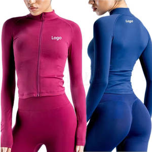 Veste de sport Slim Fit respirante fermeture éclair vêtements d'extérieur Yoga entraînement Fitness veste solide extensible entraînement - Product Image 2