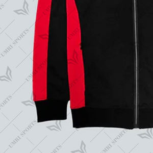 Chándal de peso pesado con capucha negro y rojo, conjunto de chándal ajustado Unisex, atuendo atlético de dos piezas, chaqueta deportiva con cierre de cordón, Rojo - Product Image 6