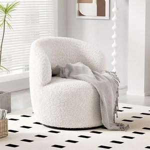 Modern Accent Arm Chair 360&deg; Swivel Barrel Single Sofa Boucle Padded <strong>Armchair</strong> <strong>Comfortable</strong> for Living Room Bedroom - Product Image 1