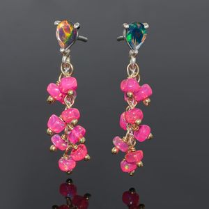 Natural Fire Black Opal <b>Stud</b> <b>Earrings</b> Pink Opal Cluster <b>Earrings</b> For Women Handmade 925 <b>Sterling</b> <b>Silver</b> Jewelry Gift For Her - Product Image 1