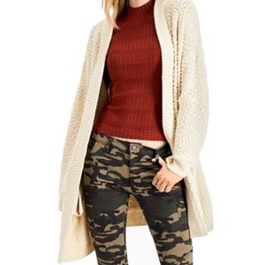 Cardigan Beige Scuro per Ragazze con Apertura Frontale, Taglia Grande, Invernale, con Stampa Jacquard Testurizzata, Lunghezza Corta - Product Image 1