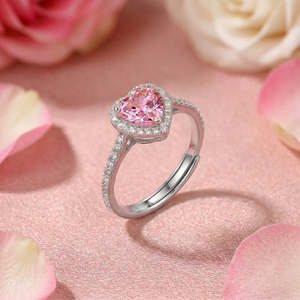 Anillo de Plata Simple con Corazón Rosa de Hallmark, Ajustable, con Incrustaciones, Joyería Moderna, Talla Única, Anillo de Aleación para Compromiso - Product Image 2