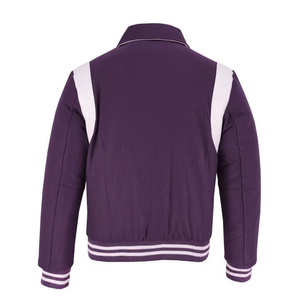 Iconic Men's Royal Purple <b>Leather</b> <b>Strip</b> College Jacket Stand Collar Varsity Letterman Baseball Design High Street Low MOQ Winter - Product Image 3
