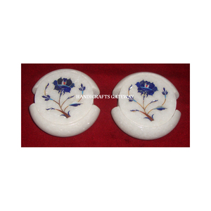 Juego de Posavasos de Mármol Blanco Natural con Diseño Floral Incrustado, Redondeados, para Decoración del Hogar, Hoteles y Restaurantes - Product Image 5