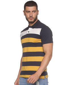 เสื้อโปโลคอปกลายทางสำหรับผู้ชายเสื้อเล่นกอล์ฟผ้าโพลีเอสเตอร์ผ้าสแปนเด็กซ์ทอแบบลำลอง - Product Image 5