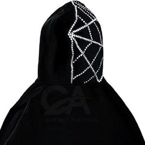 เสื้อฮู้ดสไตล์ฮิปฮอป ประดับคริสตัลหรูหรา แบบโอเวอร์ไซส์  ทันสมัย - Product Image 6