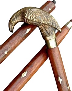 Bastón de madera Vintage con mango de cabeza de cuervo de diseñador de latón antiguo con regalo de característica ajustable - Product Image 2