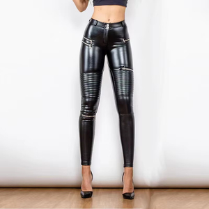Pantalon Moto Femme Hiver Décontracté Taille Mi-Haute en Similicuir PU Respirant Coupe-Vent Imperméable Extensible Moulant Style Punk Streetwear - Product Image 4