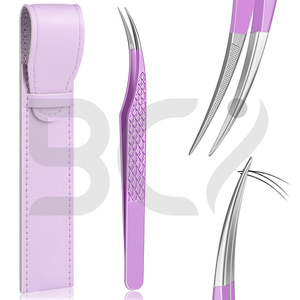 Extensions de cils, pointe incurvée en pince d'extension de cils de couleur violette pour l'isolement des cils de volume avec sac - Product Image 6