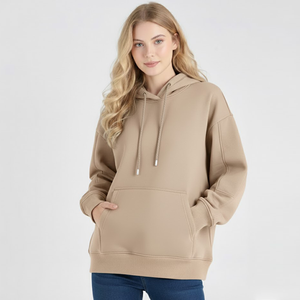 Sweat à capuche uni en coton personnalisé avec poche kangourou avant et grande capuche pour femmes - Product Image 3