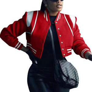 Chaqueta Universitaria Corta de Mujer, Estilo Béisbol, Bordada, Transpirable, con Forro de Lana y Cuero Genuino, Ligera - Product Image 1