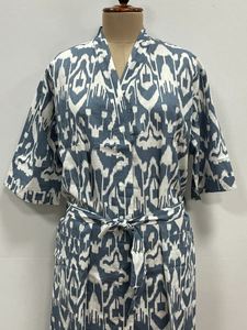 Vestido Largo Maxi de Algodón con Estampado Floral para Mujer, Bata, Kimono Indio Estampado a Mano, Ropa de Dormir Étnica para Playa, Verano, con Lazos Delanteros - Product Image 3