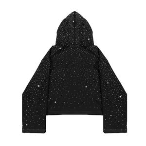 Sudadera con Capucha Personalizada con Pedrería para Mujer, Sudadera de Lujo con Letras de Cristal, Brillante, con Media Cremallera, Estilo Urbano, Sudadera Corta con Diamantes - Product Image 2