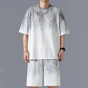 Nouvel ensemble décontracté deux pièces pour homme, grande taille, en coton de haute qualité, respirant, personnalisable, t-shirt et short d'été 2026 - Product Image 6