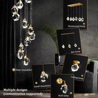 Nordique moderne or laiton métal cristal luxe suspendu plafonnier salon lustre suspension lumière pour la décoration intérieure