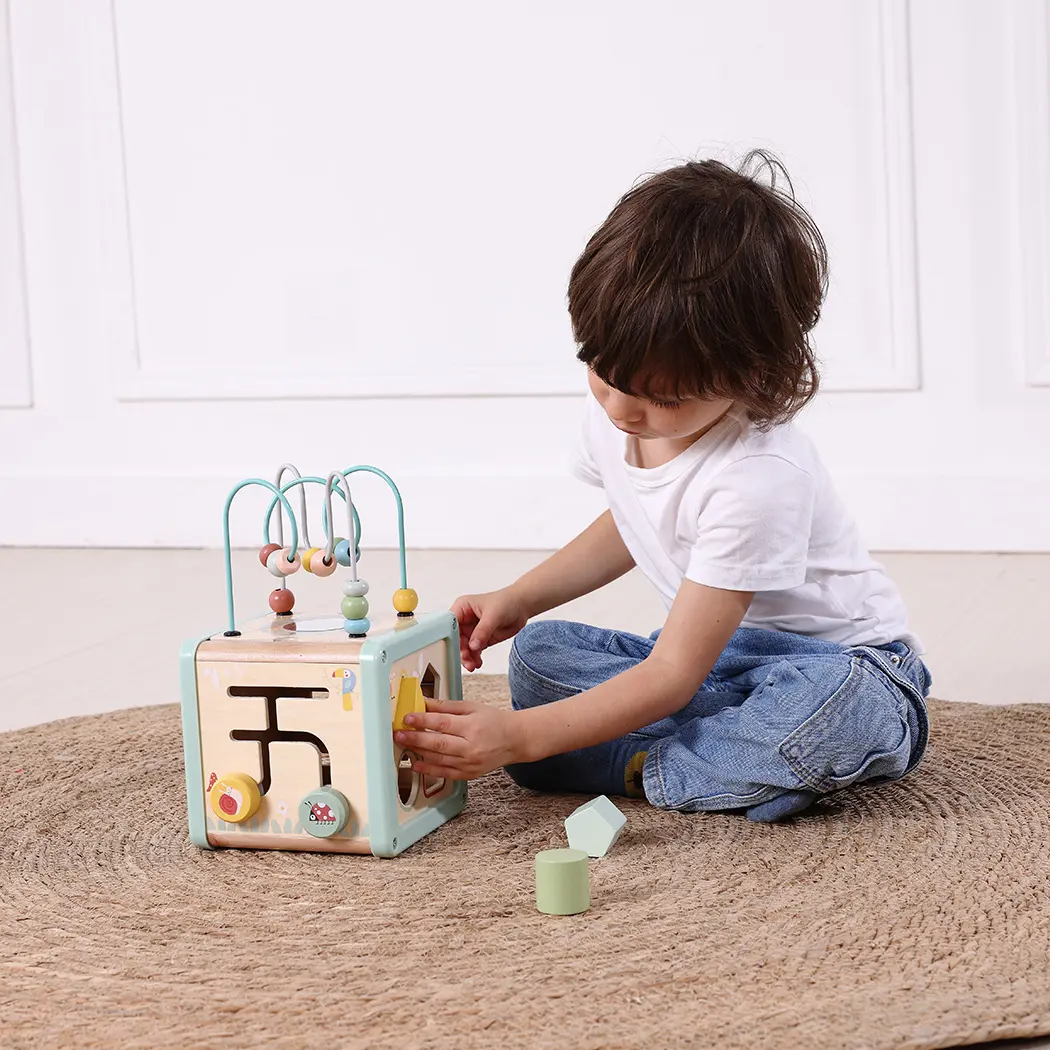 Montessori attività cubo perline giocattoli gioco multifunzionale in legno educativo scatola del tesoro per i bambini