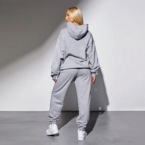 65% coton 35% polyester coupe décontractée taille haute recharge petit ami survêtement gris clair chiné femmes survêtement bas respirant - Product Image 6