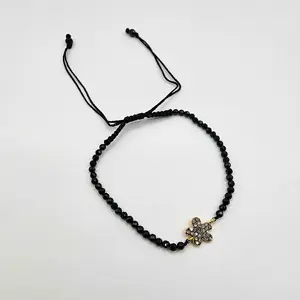 美丽的天然黑色尖晶石宝石珠子珐琅作品花朵吊坠魅力钻石手链女性精品珠宝