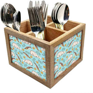 Elegante soporte para cuchara de vajilla de madera con diseño impreso Tipo de pie de un solo nivel para organizador de cocina - Product Image 3