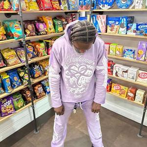 Vente chaude personnalisé imprimé éponge française sérigraphié coupe garniture acide lavage à capuche et pantalon évasé ensemble vêtements de sport pour hommes - Product Image 5