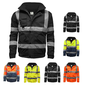 Chaqueta Bomber de Alta Visibilidad Reflectante, 100% Algodón, Tejida, Estampada, Transpirable, 220g, Impermeable, Ropa de Trabajo de Seguridad para Otoño - Product Image 1