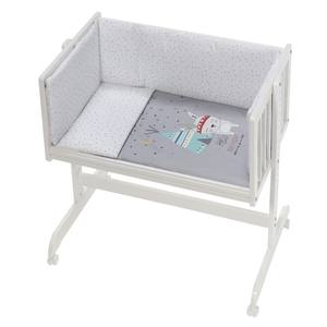 Cuna Moderna para Dormir Juntos en Haya Blanca Mod. Tipi Oso-Gray con ropa de cama y colchón para bebés y niños - Product Image 1
