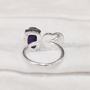 Nueva llegada, joyería de piedra áspera, anillo de mujer, piedra preciosa Natural cruda de amatista, piedra natal de febrero, piedra de corazón, anillo de Plata de Ley 925 - Product Image 5