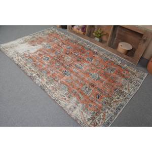 Alfombra turca Vintage 4,8x8 pies naranja Beige lana látex respaldo estilo Tabriz patrón abstracto pasillo Rectangular para entrada - Product Image 4