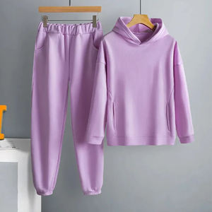 Alta calidad unisex mujeres algodón francés Terry streetwear gimnasio fitness correr entrenamiento 360 GSM púrpura conjunto de dos piezas - Product Image 5