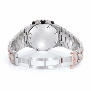 Reloj de Lujo para Hombre, Mecánico, ETA, Cronógrafo con Diamantes, Acero Inoxidable, Esfera de Cristal, Bisel Dorado Rosa, Correa Plateada, Estilo Ejecutivo - Product Image 4