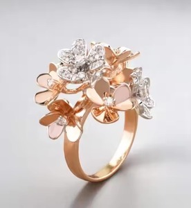 พวงดอกไม้แหวนโทนคู่14K โรสโกลด์แลปปลูกเพชรกลุ่มเครื่องประดับดอกไม้ของขวัญสำหรับเธอกลีบทองค็อกเทลแหวน - Product Image 6