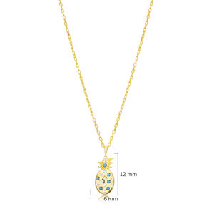 Turquoise CZ Pierre Minimal Ananas Charme Collier En Gros Turc À La Main 925 Bijoux En Argent Sterling - Product Image 2